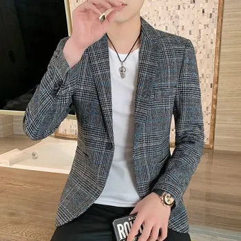 Módní kostkované sako – slim střih pro trendy vzhled Velikost: M, Barva (Varianta): Blue Grid