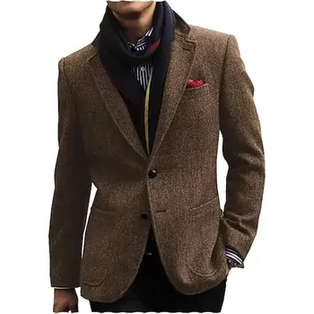 Pánské sako Sako s rybím vzorem – svatební a business vzhled Velikost: 5XL, Barva (Varianta): Tmavě hnědá