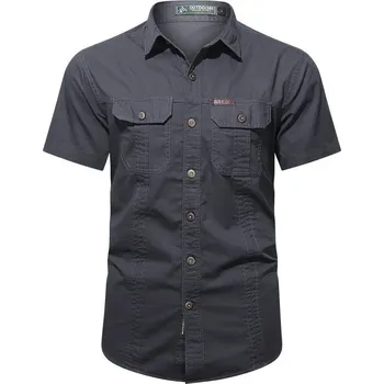 Pánská košile Pánská džínová košile s krátkým rukávem – outdoor styl Velikost: 2XL, Barva (Varianta): Šedá