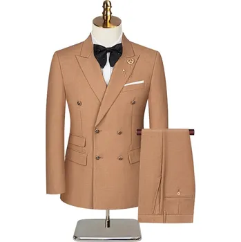 Pánský oblek Dvoubarevný oblek v britském stylu – moderní a formální Velikost: XS, Barva (Varianta): Khaki