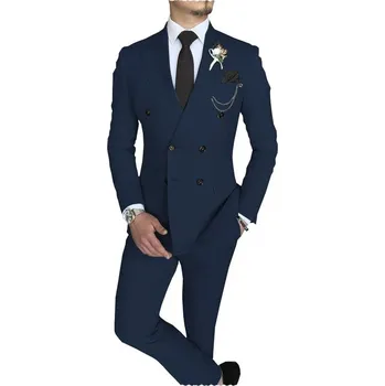 Pánský oblek Dvoudílný oblek s klopami – formální styl pro groom a party Velikost: 3XL, Barva (Varianta): Tmavě modrá