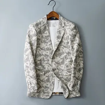 Pánské sako s potiskem – módní slim styl do práce i na volno Velikost: M, Barva (Varianta): floral white