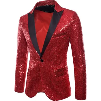 Pánské sako s flitry – elegantní oblek na večerní akce Velikost: XL, Barva (Varianta): Červená