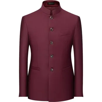 Jednobarevné sako slim fit – čínský styl pro formální příležitost Velikost: S, Barva (Varianta): Bordová