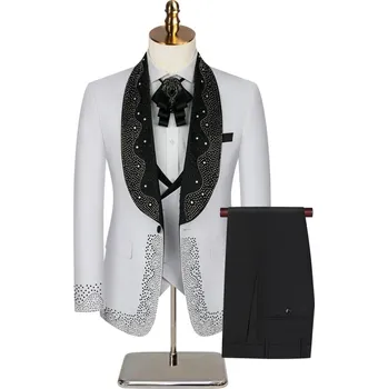 Pánský oblek Stylový britský třídílný pánský oblek pro moderní společenské události Velikost: L, Barva (Varianta): Bílá