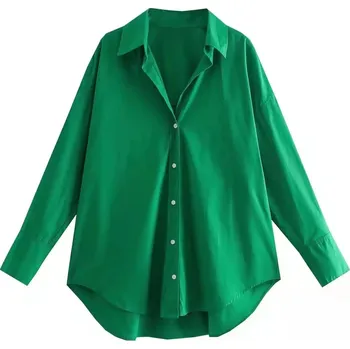 Dámská košile Dámská oversize košile – dlouhý rukáv, pestrý vzor Barva: Zelená, Velikost: M