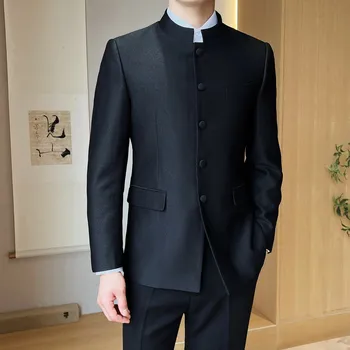 Pánský oblek Stylový čínský oblek – set se zapínáním na uzlíky Velikost: 3XL, Barva (Varianta): Černá