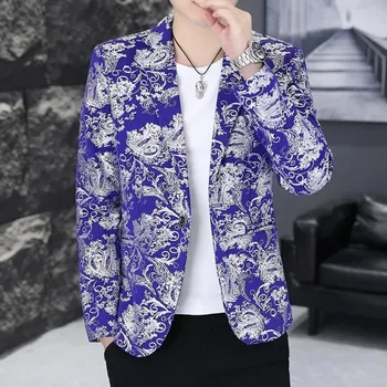 Výrazné sako s potiskem – korejský večerní ležérní styl Velikost: M, Barva (Varianta): Modrá