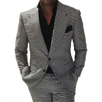 Pánský oblek s kostkovaným vzorem – sako a kalhoty Velikost: 4XL, Barva (Varianta): Šedá