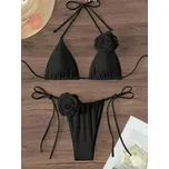 Dámské bikiny – krajkový vršek, šňůrky, brazilský střih Velikost: M, Barva (Varianta): BS012-Black