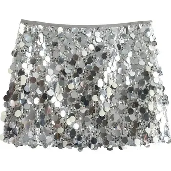 Dámská sukně Dámská flitrová sukně – mini střih, elegantní třpytivý vzhled Barva: Stříbrná, Velikost: XS