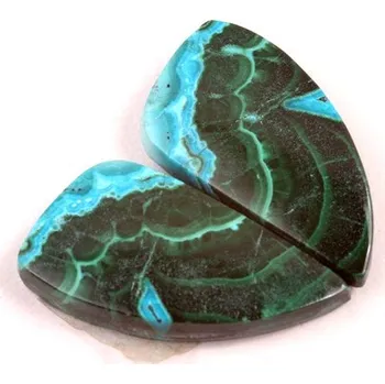 Přírodní kámen Kabošony páry Malachit Chrysocolla č.P686 (25x13x5mm)