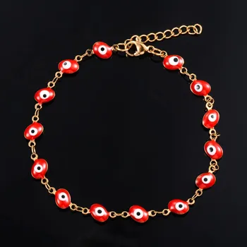 Náramek Letní ochranný řetízkový náramek s okem | šperk - Červený , 24 cm plus prodloužení