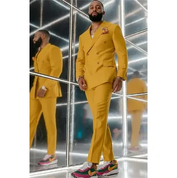 Dvoudílný pánský oblek – klopy do špičky, slavnostní střih Velikost: 4XL, Barva (Varianta): Žlutá