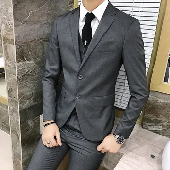 Pánský oblek Pánský oblek s proužkem – dvouknoflíkový třídílný set Velikost: 4XL, Barva (Varianta): Tmavě šedá