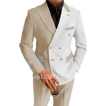 Pánský svatební oblek – dvoudílný, slim fit, elegantní styl Barva: Béžová, Velikost: 3XL