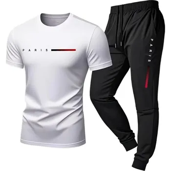 Pánská sportovní souprava – tričko a kraťasy s potiskem Barva: Bílá, Velikost: L