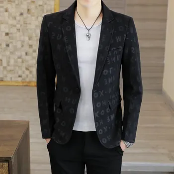 Slim oblek s potiskem – korejský styl pro volný čas Velikost: M, Barva (Varianta): Černá