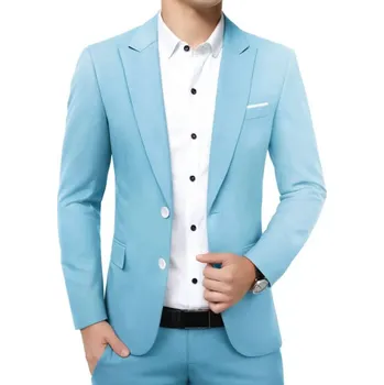 Lehký pánský blazer ve slim střihu pro volný čas i práci Velikost: M, Barva (Varianta): Nebeská