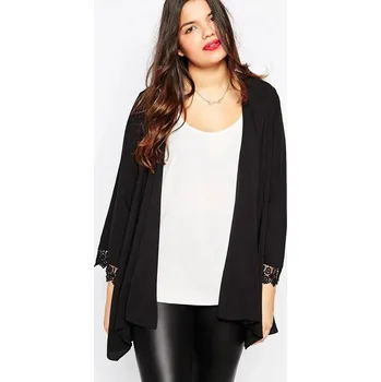 Dámské kimono plus size – krajkové detaily, volný střih Velikost: 8XL, Barva (Varianta): Černá