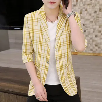 Pánské sako Lněné pánské sako s tříčtvrtečními rukávy v ležérním stylu Velikost: XXS, Barva (Varianta): Žlutá