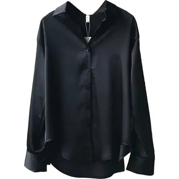 Dámská košile Dámská košile s límečkem – volný střih a dlouhý rukáv Velikost: 3XL, Barva (Varianta): Černá