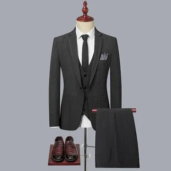 Pánský oblek Třídílný svatební oblek – vesta a kalhoty ve slim střihu Velikost: XS, Barva (Varianta): Černá