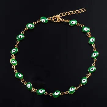 Náramek Letní ochranný řetízkový náramek s okem | šperk - Zelený , 16 cm plus prodloužení