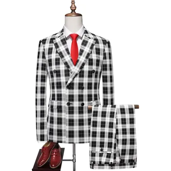 Pánský oblek Dvoudílný business oblek v britském stylu pro svatby Velikost: XL, Barva (Varianta): Černo-bílá