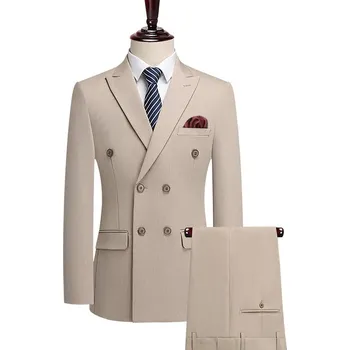 Trojdílný business oblek – dvouřadý střih s lehce elastickým materiálem Velikost: S, Barva (Varianta): Bílá