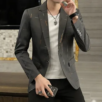 Tištěné společenské sako – elegantní slavnostní model Velikost: L, Barva (Varianta): Šedá