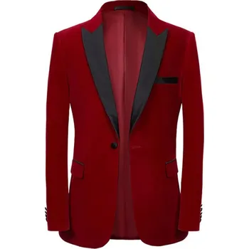 Pánské sako Luxusní sametové sako – smoking s jedním knoflíkem a klopou Velikost: 3XL, Barva (Varianta): Červená