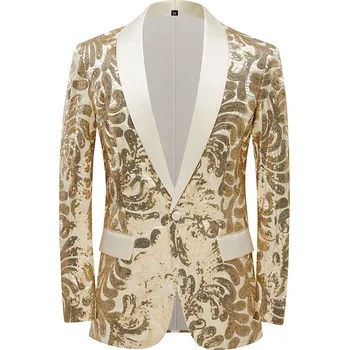 Pánské sako Módní sako s flitry – výrazný styl pro mladé muže Velikost: S, Barva (Varianta): Šampaňská