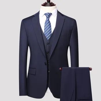 Pánský oblek Luxusní formální oblek – třídílný business komplet s elegantním dojmem Velikost: M, Barva (Varianta): Navy Blue 1