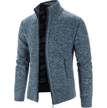 Pánský svetr Pánský pletený svetr na zip – pohodlný jarně-podzimní styl Barva: Modrá, Velikost: L