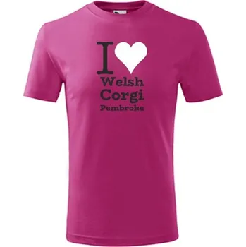 Chlapecké tričko Purpurové dětské tričko I love Welsh Corgi Pembroke - dárek pro malého pejskaře / pejskařku - barva purpurová - velikost 8let
