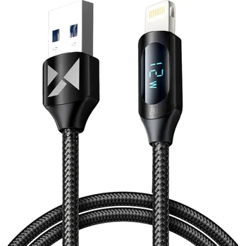 Kabel USB-A - Lightning Wozinsky WUALC1 s LED displejem 2,4A 1m - Černý