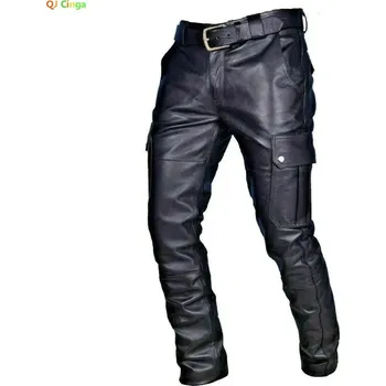 Pánské kalhoty Pánské kožené kalhoty – moto styl s cargo kapsami Velikost: 3XL, Barva (Varianta): Černá
