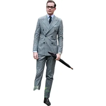 Dvoudílný oblek – elegantní károvaný komplet pro ženicha Velikost: 4XL, Barva (Varianta): Šedá