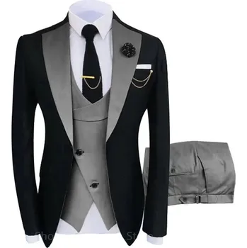 Pánský oblek Trojdílný smoking – oblíbený svatební a večerní styl Velikost: L, Barva (Varianta): Šedá