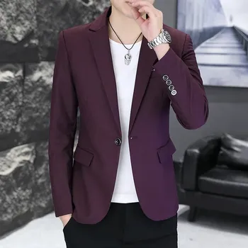 Pánské sako Slim fit blazer – trendy korejský styl do města Velikost: 5XL, Barva (Varianta): Vínová