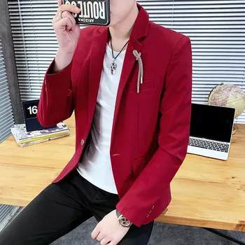 Korejské business sako – ležérní styl pro podzimní sezónu Velikost: 3XL, Barva (Varianta): Červená