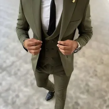 Pánský oblek Tmavě elegantní oblek – třídílný komplet pro svatby a oslavy Velikost: L, Barva (Varianta): Tmavě zelená