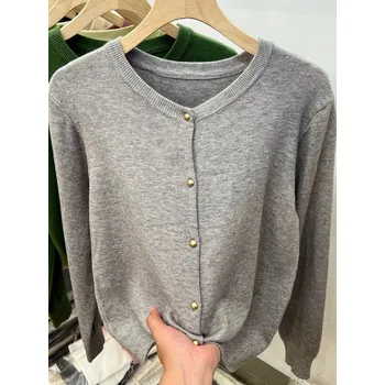 Dámský svetr Dámský pletený cardigan – dlouhý rukáv, pružný úplet Velikost: ONE SIZE, Barva (Varianta): Šedá