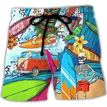 Pánské kraťasy Pánské surfařské šortky – 3D potisk, retro havajský motiv Velikost: XL, Barva (Varianta): Shorts-GNN10166