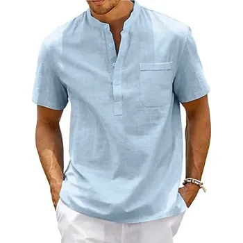 Pánská košile Pánská košile z lnu a bavlny – letní ležérní styl Barva: Světle Modrá, Velikost: 3XL