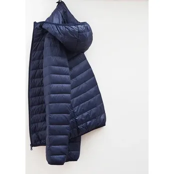 Pánský zimní kabát Pánská zimní bunda – ultra lehká péřová s kapucí Velikost: 2XL, Barva (Varianta): Navy blue Hooded