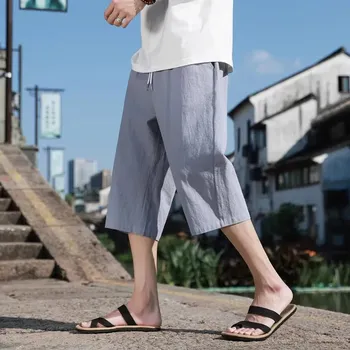 Pánské kraťasy Letní pánské lněné šortky – prodyšné a pohodlné Barva: Světle Šedá, Velikost: XL