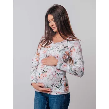 Těhotenské a kojící tričko bílé s růžemi bavlněné Velikost: M