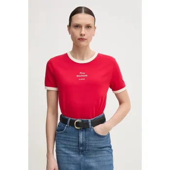 Bavlněné tričko Tommy Hilfiger červená barva, WW0WW44586 33X, vel. S